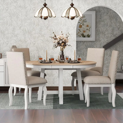 Modern Dining Table Set for 4, Round Tables and 4 Kitchen Room Chairs, 5 Piece Kitchen Table Set for Dining Room