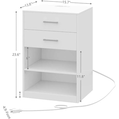 Table de chevet Table de chevet avec 2 prises secteur et 2 ports USB Casier de rangement Table de nuit avec station de charge Meubles de chambre