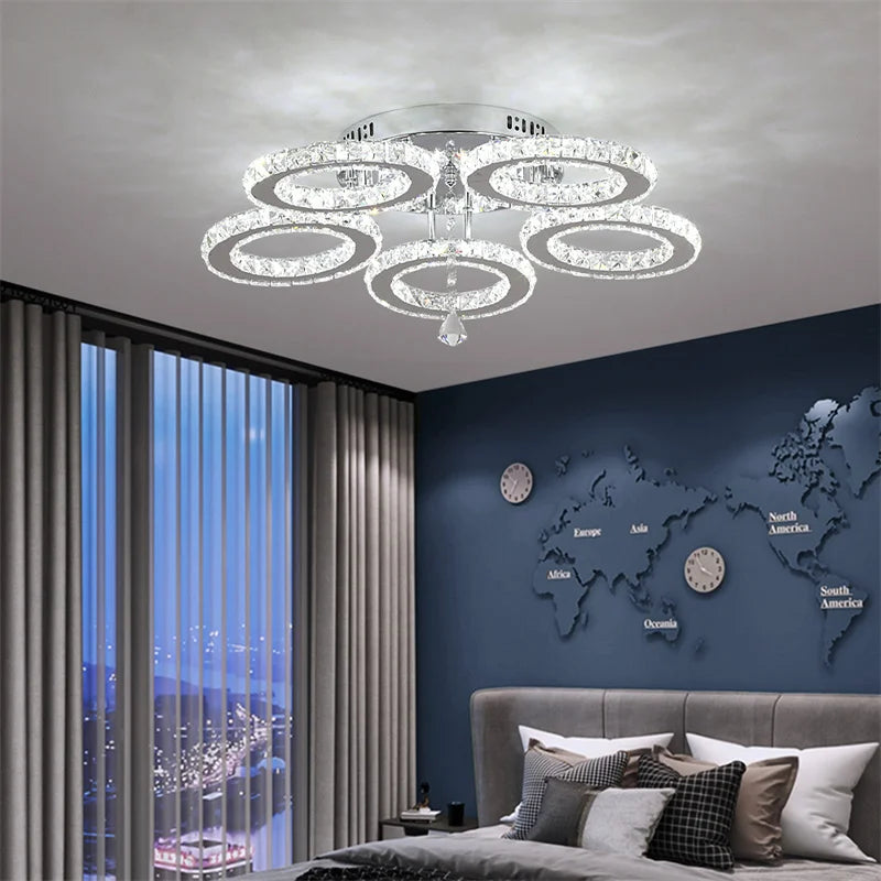 Modern Ceiling Lamp Flush Mount Stainless Steel Fixture Led Chandelier K9 Crystal Chrome Ceiling Fan Plafon Fan Lamps Luminaire