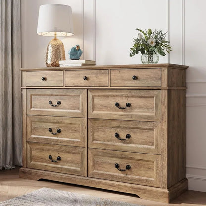 Farmhouse 6 Drawers Dresser, White Wood Dresser for Bedroom Wide Chest of Drawers, French Country Storage Double Dressers Or