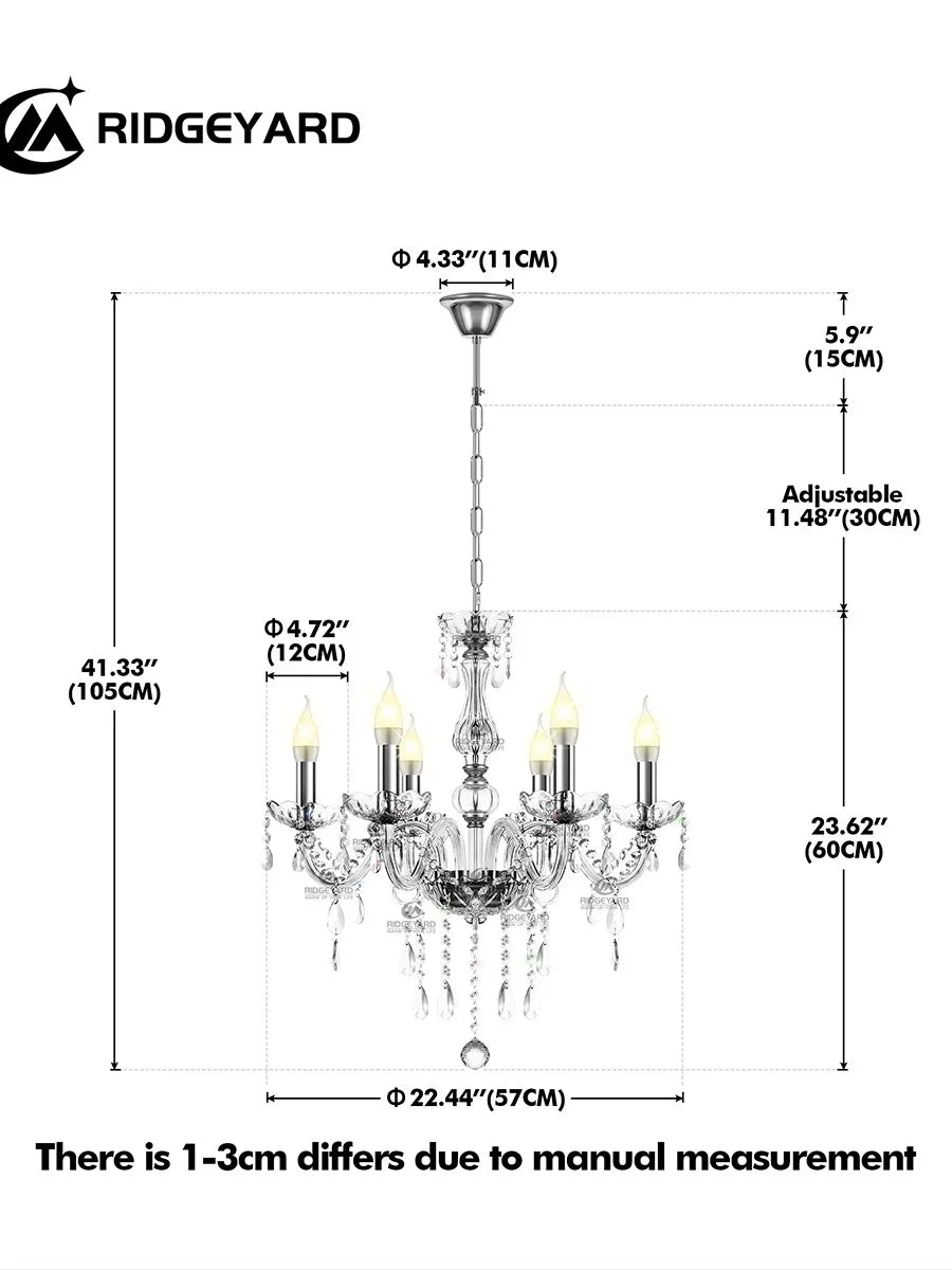 Ridgeyard 6-8 Arms Modern Crystal Glass Chandelier K9 Home Decor Luxury Pendant Candle Lamp For Dining Living Room Bedroom Light