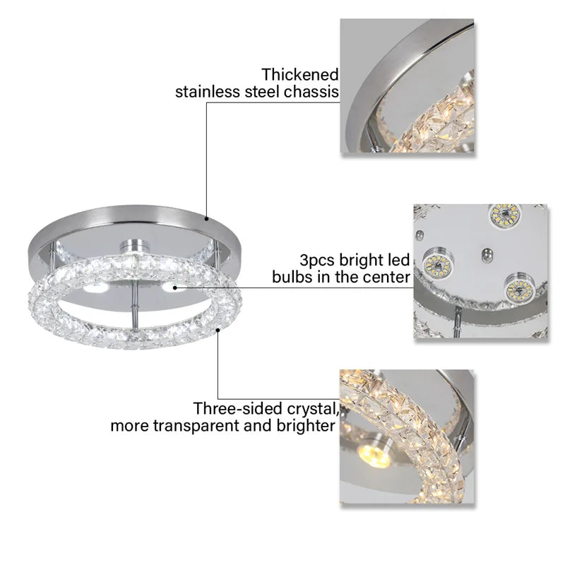 Plafonnier de chambre simple en cristal à LED, éclairage adapté au vestiaire, au couloir, au porche, lampe suspendue interchangeable