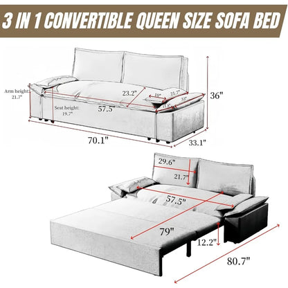 Canapé-lit, 70,1 pouces, canapés-lits queen convertibles 3 en 1, futon gigogne confortable, velours moderne, canapé-lit