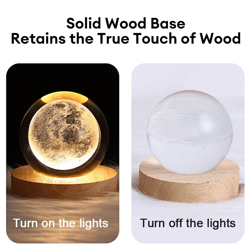 USB LED Night Light Galaxy Crystal Ball Table Lamp 3D Planet Moon Lamp Bedroom Home Decor for Kids Party Children Birthday Gifts