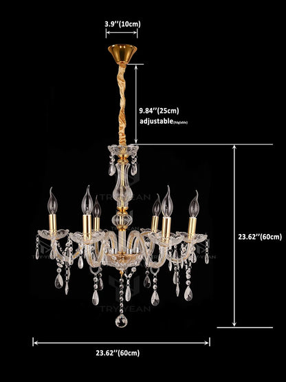 Lustre en cristal transparent cognac TRY-YEAN à 6 bras en verre pour salon, chambre à coucher, salle à manger, lampe suspendue pour hall d'entrée