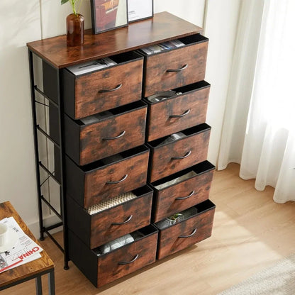 Dresser for Bedroom with10 Drawers, Fabric Storage Tower-Organizer Unit for Bedroom, Living Room,  Closets & Nursery Dresser