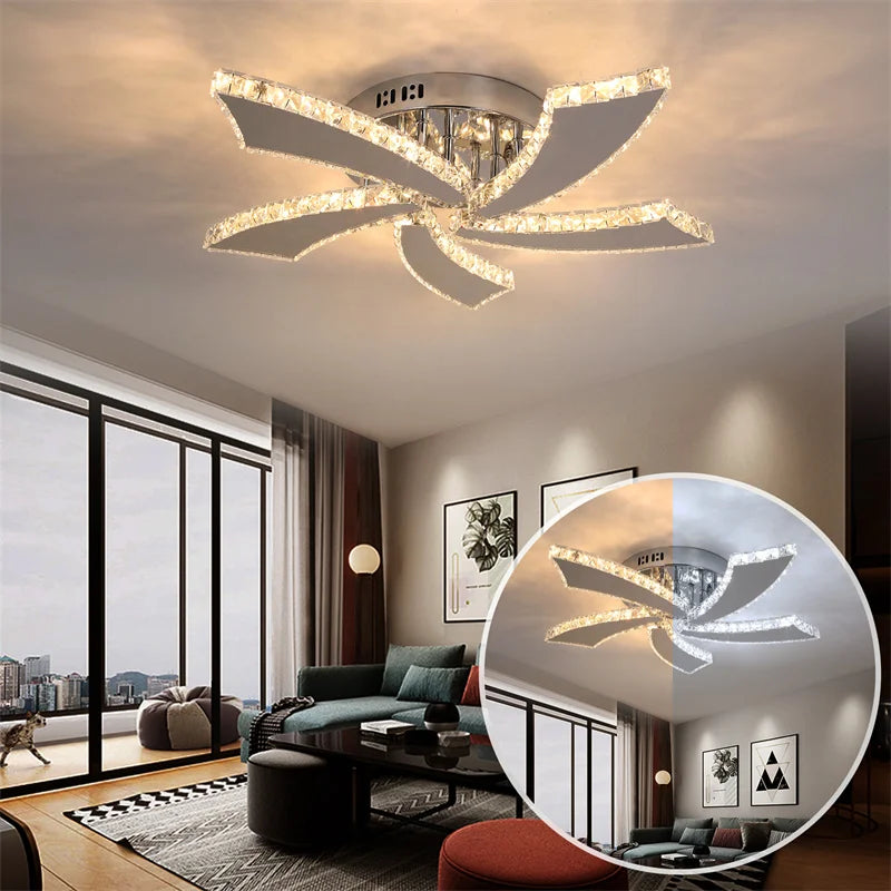 Modern Chandelier Ceiling Fan With Led Lamp Smart Remote Control Crystal Dining Room Fixtures Pendant Hanging Light Porch Lustre