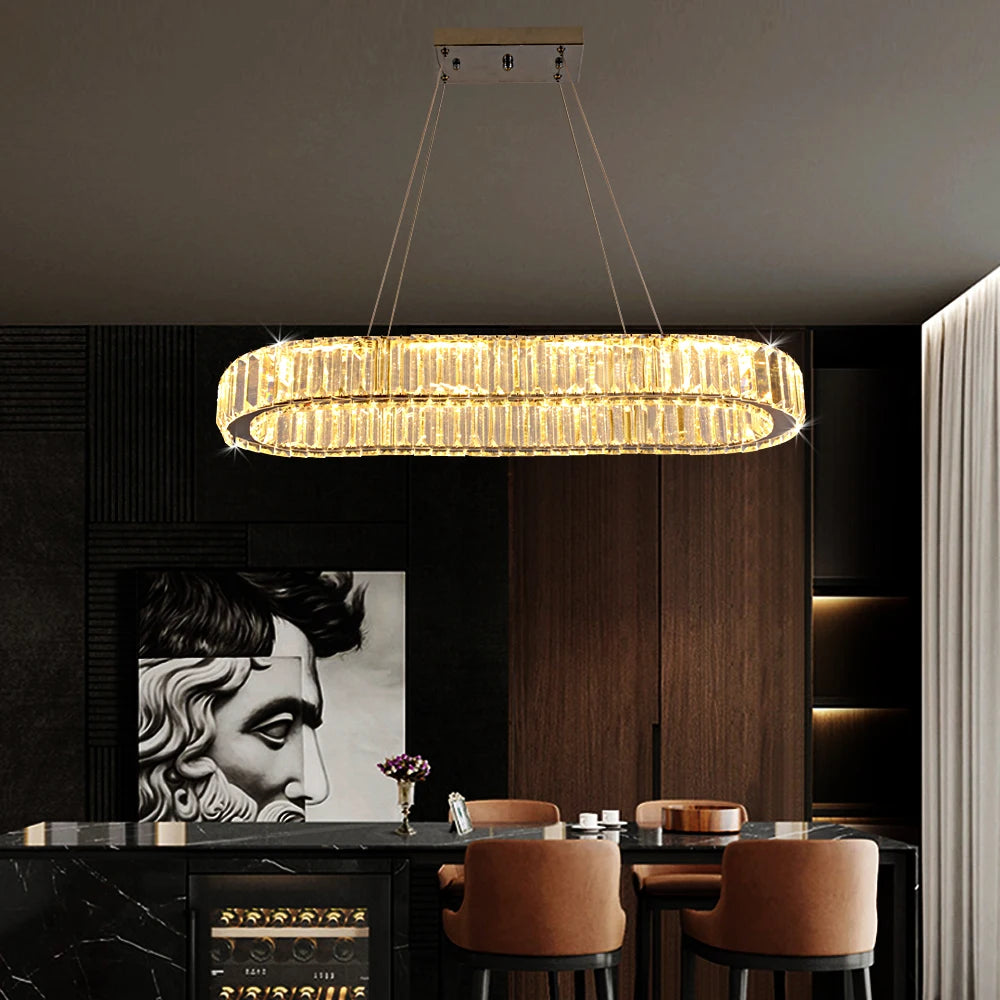 Crystal Oval Desig Led Chandelier Modern Large Crystal Pendant Hanging Light Fixtures For Living Room Bedroom Ceiling Lustres