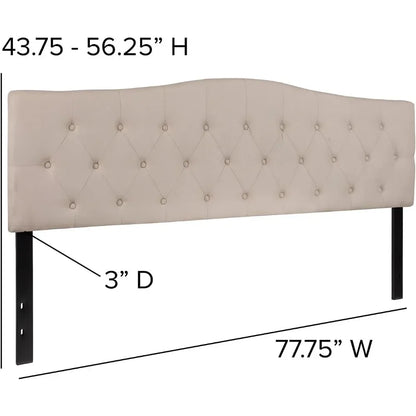 Cabecero, cabeceros de cama tamaño king tapizados con mechones de Cambridge en tela beige, cabeceros para dormitorio