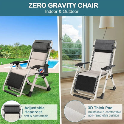 Chaise longue de patio Zero Gravity Chaises de patio inclinables réglables pliantes avec porte-gobelet, chaises inclinables de patio ergonomiques