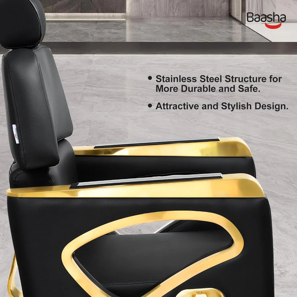 Heavy-Duty Gold Barber Chair with Premium Steel Frame, Comfortable and Elegant Design Stylist Chair, Weight Capacity 440 lbs