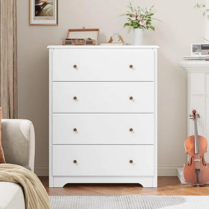 White Dresser 4 Drawer Dressers Chest of Drawers Modern Tall Dresser Wood Drawer Chest Storage Cabinet for Living Room