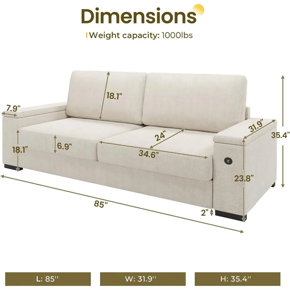 Living Room Sofa, made of high-quality chenille fabric with 2 USB charge ports, have good resilience and easy to clean