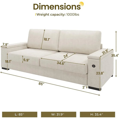 Living Room Sofa, made of high-quality chenille fabric with 2 USB charge ports, have good resilience and easy to clean