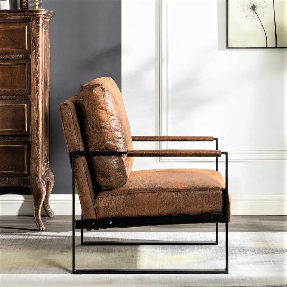 Fauteuil d'appoint classique et moderne du milieu du siècle de Furniture Direct avec cadre en métal carré durable, fauteuil pour salon, chambre à coucher