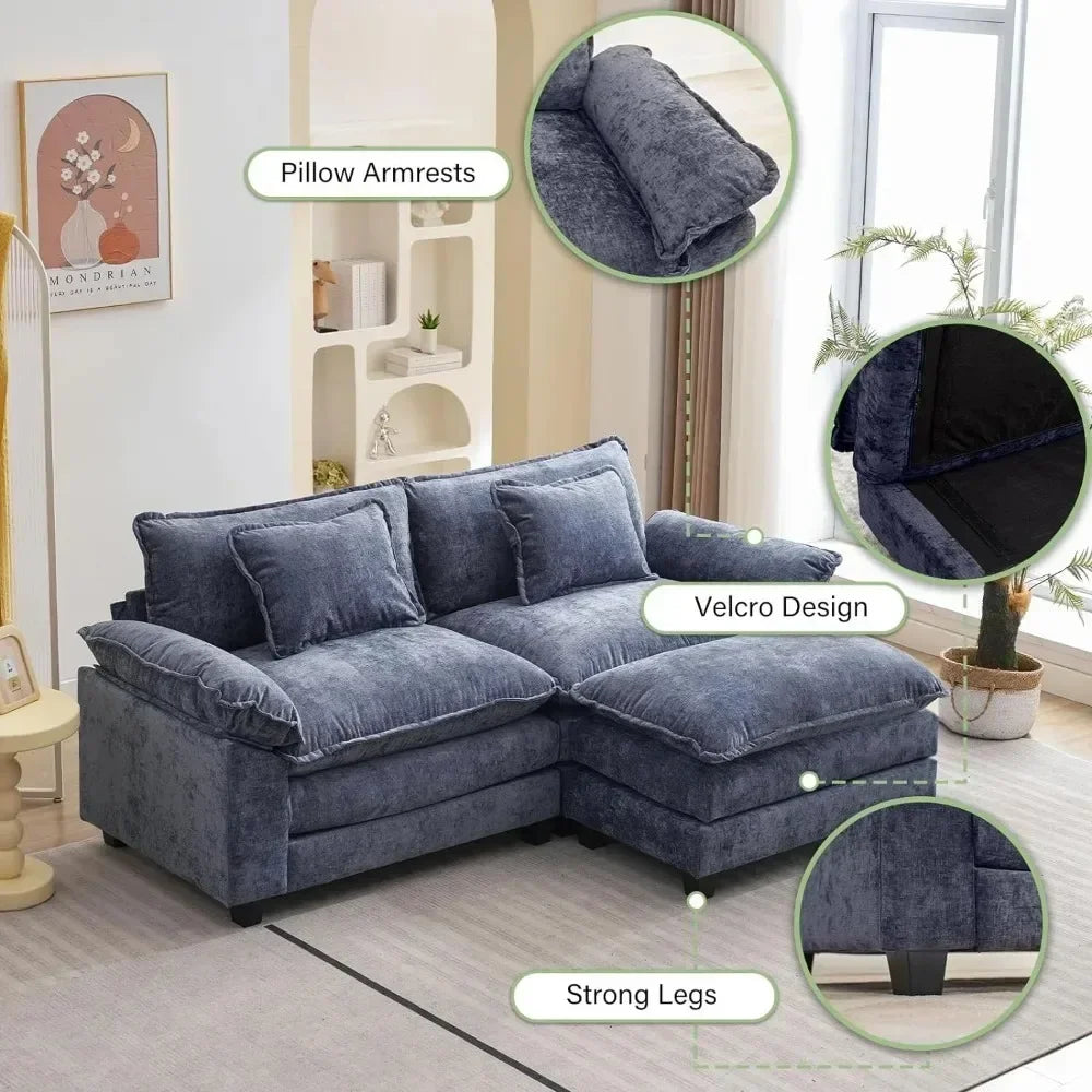 Sectional Sofa Comfy Cloud Couch for Living Room with Pillows, Modern Chenille Sofa Sleeper Deep Couches with Ottoman