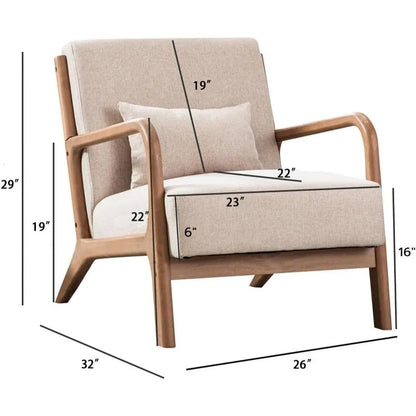 Fauteuil d'appoint moderne du milieu du siècle, fauteuil de lecture en tissu simple avec cadre en bois massif, chaises à assemblage facile pour