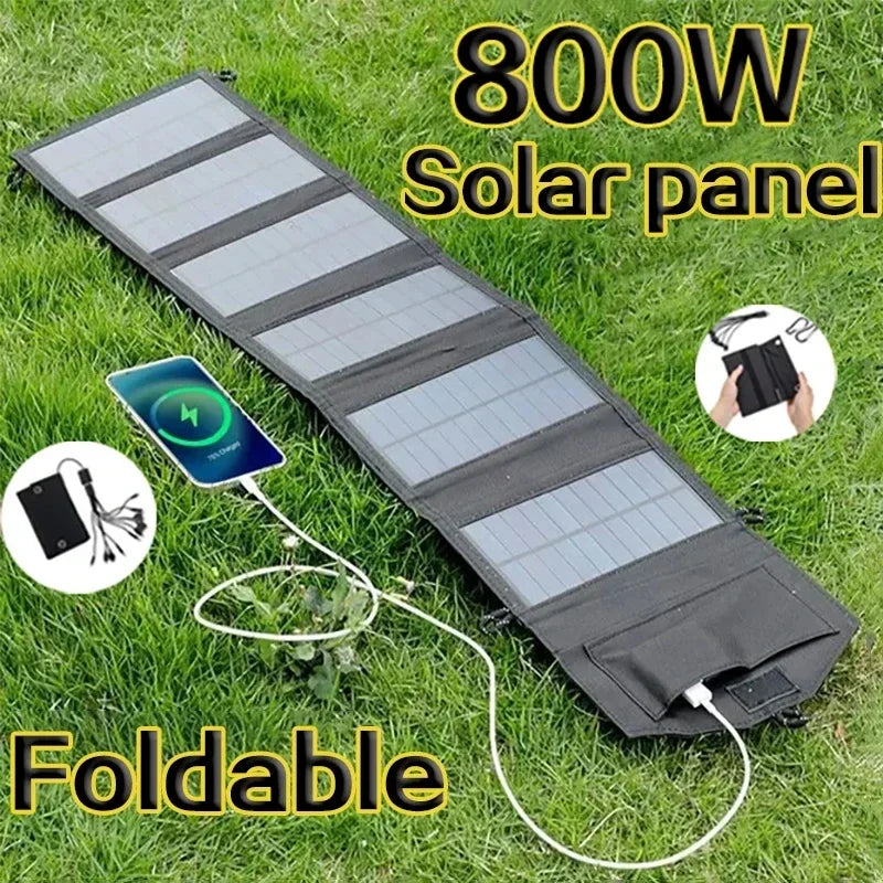 Panel solar plegable de 800 W, portátil, con 6 paneles solares, cargador USB, 5 V CC, fuente de alimentación móvil a tiempo completo