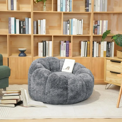 36" Memory Foam Bean Bag Sofa Chair with Flower Armrest Design Faux Fur Comfy Reading Chairs for Adults, Bedroom, Living Room