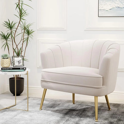 Velvet Accent Chair, Upholstered Modern Single Sofa Side Chair,Comfy Barrel Club Living Room Armchair with Golden Meta