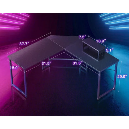 Bureau de jeu en L, bureau d'ordinateur de 51 pouces avec support de moniteur, bureau de jeu PC, table de bureau d'angle pour bureau à domicile