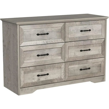 Bedroom Dresser, 6 Drawer Dresser with Oak Wood Grain Finished, Suitable for Bedroom, Closet, Living Room, Wooden, Grey