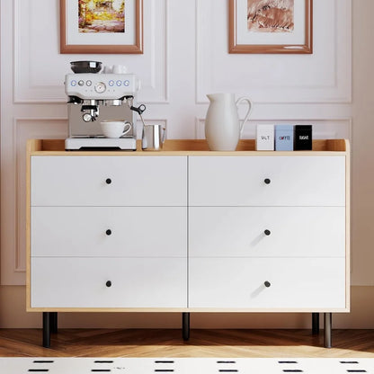 MAISONPEX Dresser for Bedroom with 6 Drawers and Metal Handle,Sturdy Frame Modern Bedroom Furniture, Chest of Drawers, White Dre