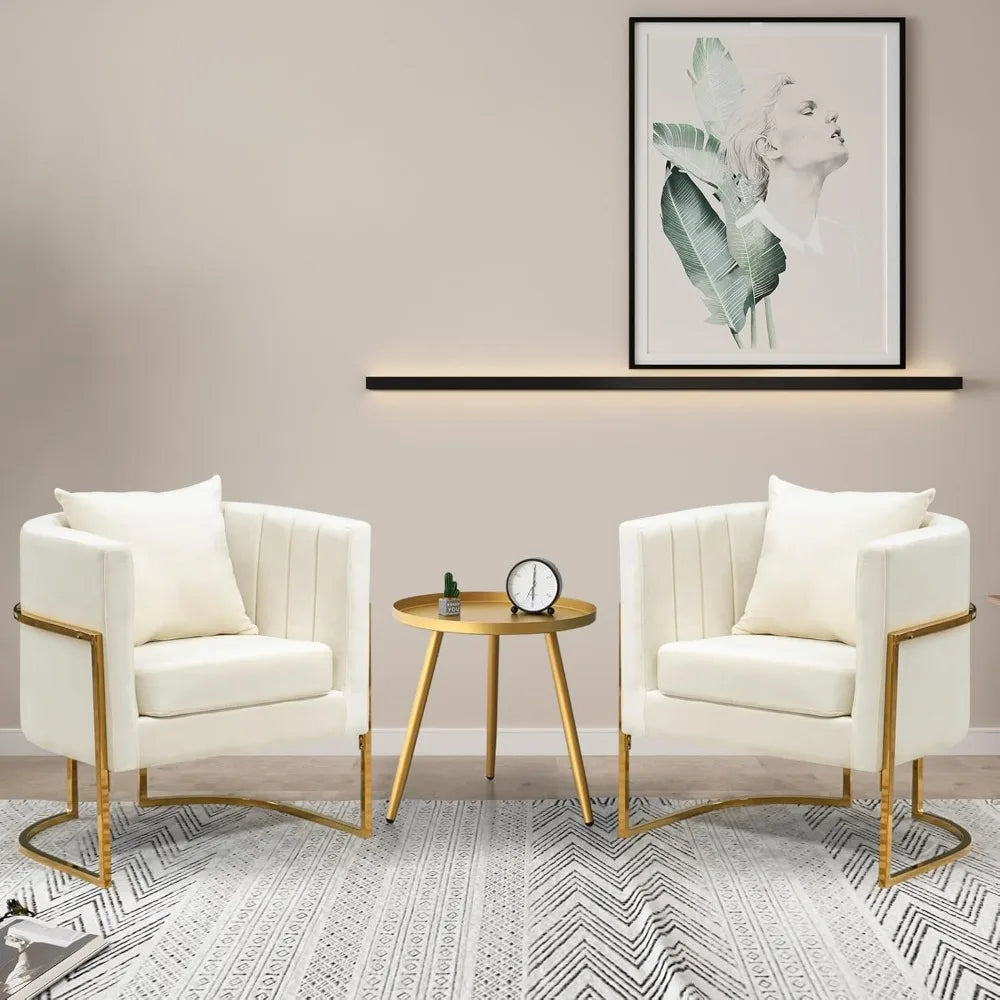 Juego de 2 sillas decorativas, sillón moderno tapizado con almohada para sala de estar, sillón cómodo para dormitorio, color blanco