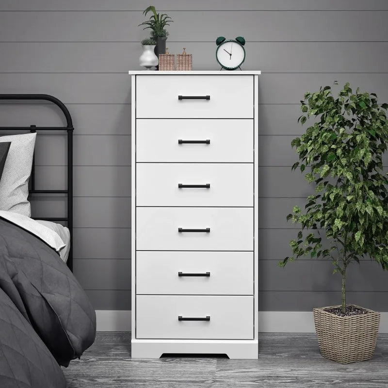 Astrid Tall White Dresser: 16"D x 20"W x 52"H, 6-Drawer Chest for Bedroom by Prepac - Perfect Chest of Drawers for Ample