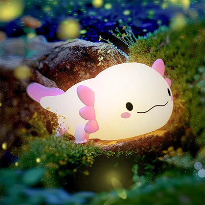 Bonita luz de noche de axolotl de silicona, lámpara para dormir para guardería, luces de noche con control táctil, lámpara de mesa recargable por USB para bebés y niños