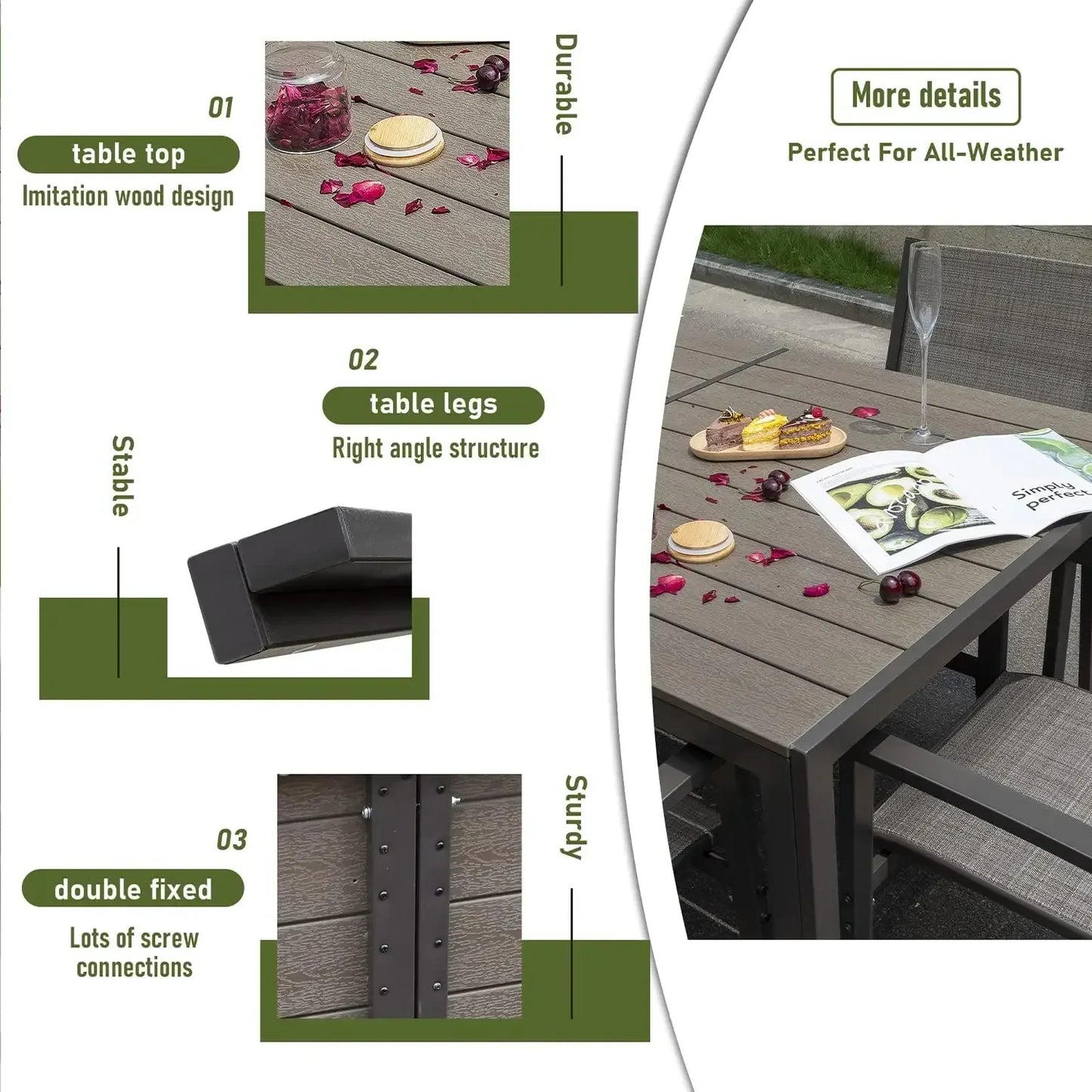 7 Piece Terrace Dining Outdoor Furniture Set with Weatherproof Table and 6 Stackable for Garden