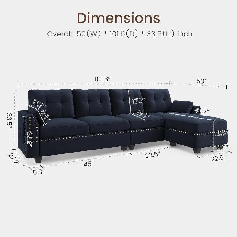 Reversible Sectional Sofa L-Shape Sofa Convertible Couch 4-Seater Sofas Sectional， Sofa Set Living Room Furniture