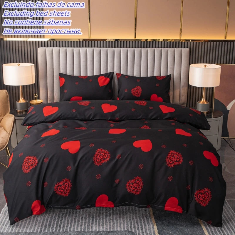 Kuup 3pcs Printed sanding Bedding Set Duvet Cover Set Soft Bedding Printing Bed Linen Queen Size Bedding Set Without Sheet）