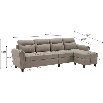 Convertible Sectional Sofa Couch, 4 Seater L Shaped with Ottoman Reversible Chaise, Modern Microfiber Couches for Living Room