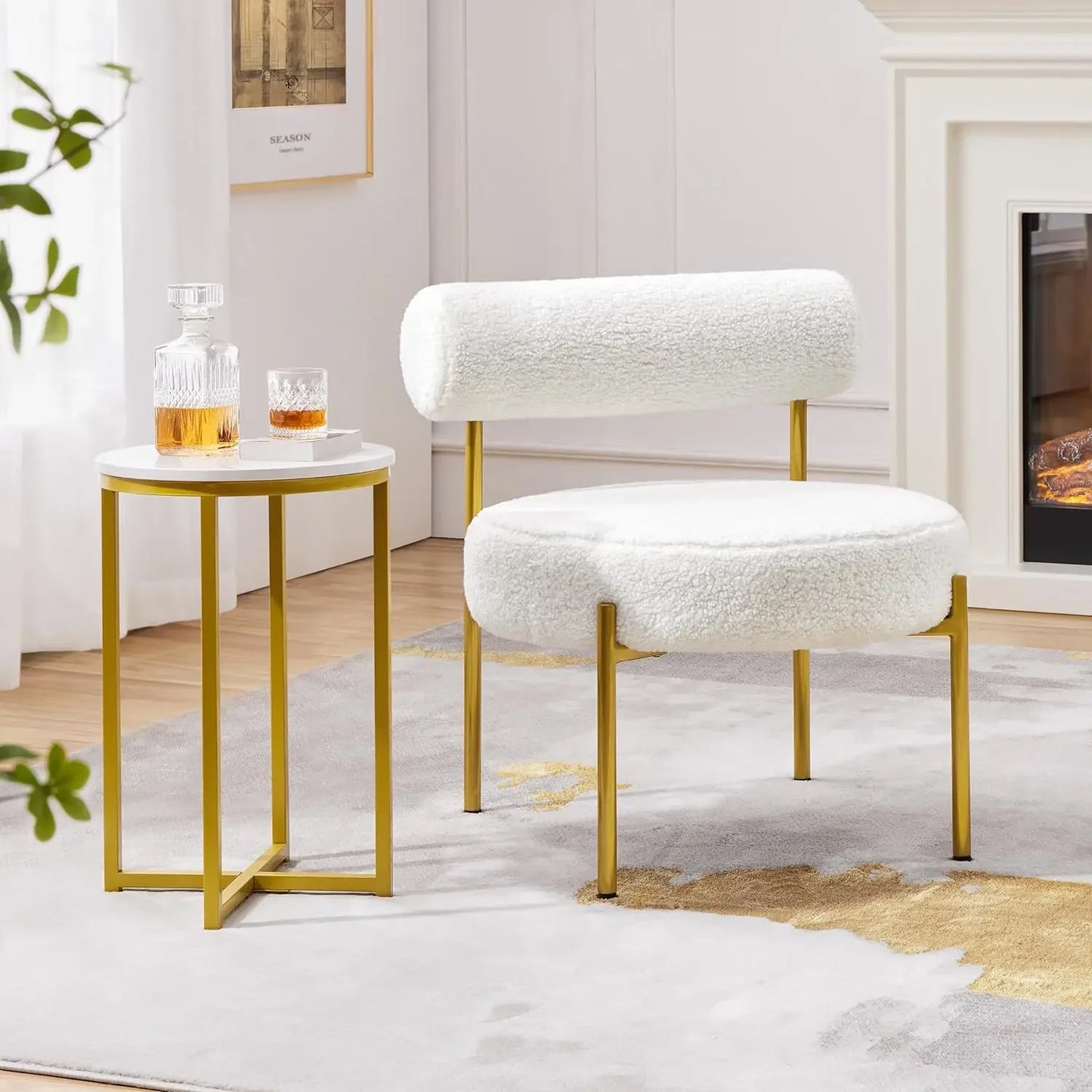 Modern Vanity Chair, Boucle Fabric Accent Chair with Gold Metal Legs for Living Room Makeup Room