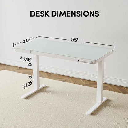 Bureau debout électrique avec tiroirs, bureau en verre de 55 pouces, hauteur réglable, bureau à domicile ergonomique