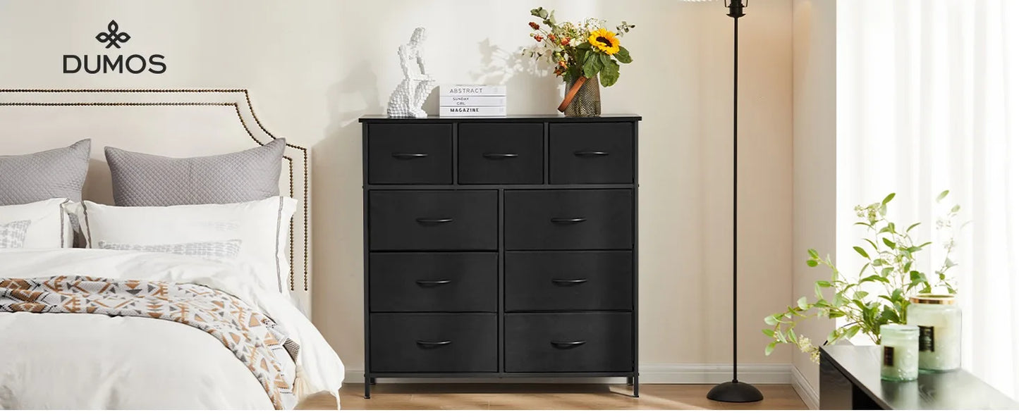 Dresser for Bedroom with 9 Drawers,Fabric Closet Organizer, Cloth Dresser with Metal Frame and Wood Tabletop Chest Storage Tower