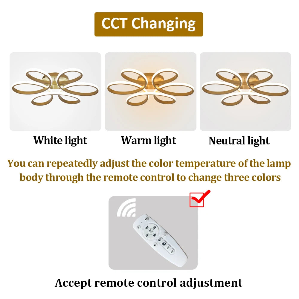 Modern Acrylic Pendant Light Gold Flower Led Ceiling Lamp Living Dining Room Nordic Chandelier Aisle Decor Balcony Hang Fixture