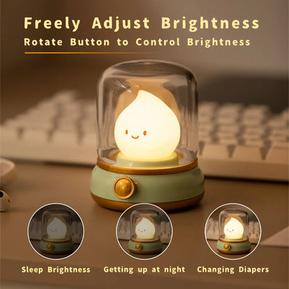 Candle Night Light Cute Kerosene Lamp Desktop LED Decorative Light USB Rechargeable Night Light Bedroom Creative Children's Gift