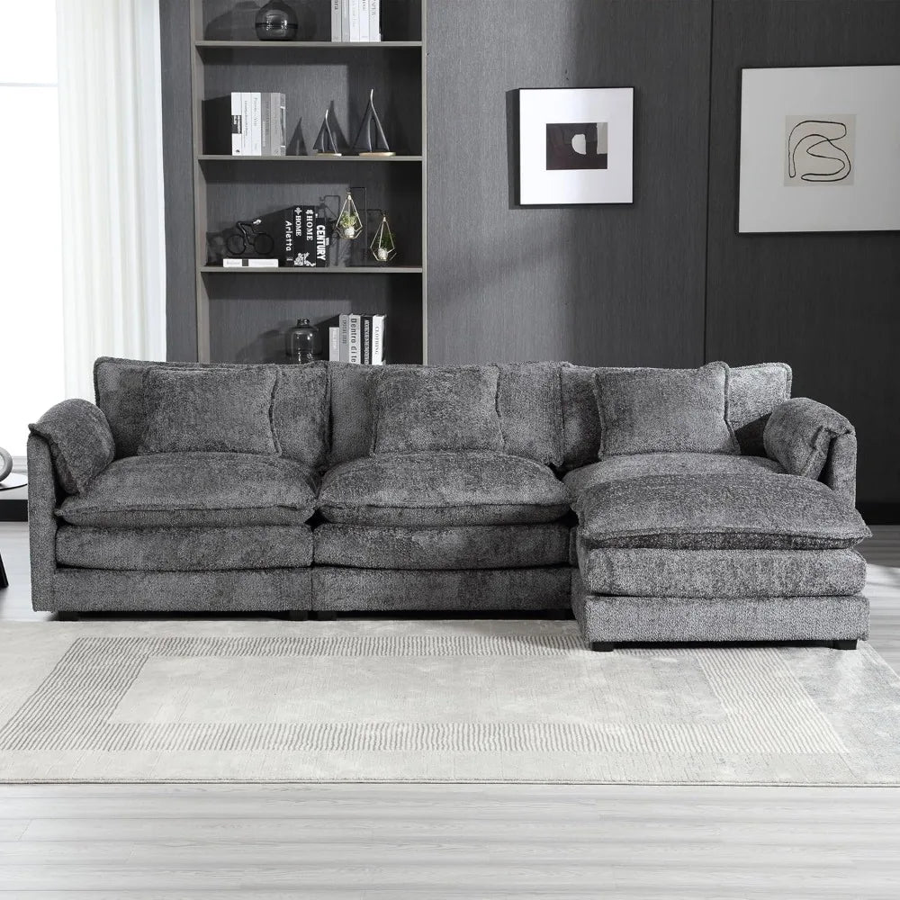 Sectional Sofa Couch for Living Room, Modern Chenille L Shaped Couch, Modular Sofa Sleeper with Moveable Ottoman & Memory Foam