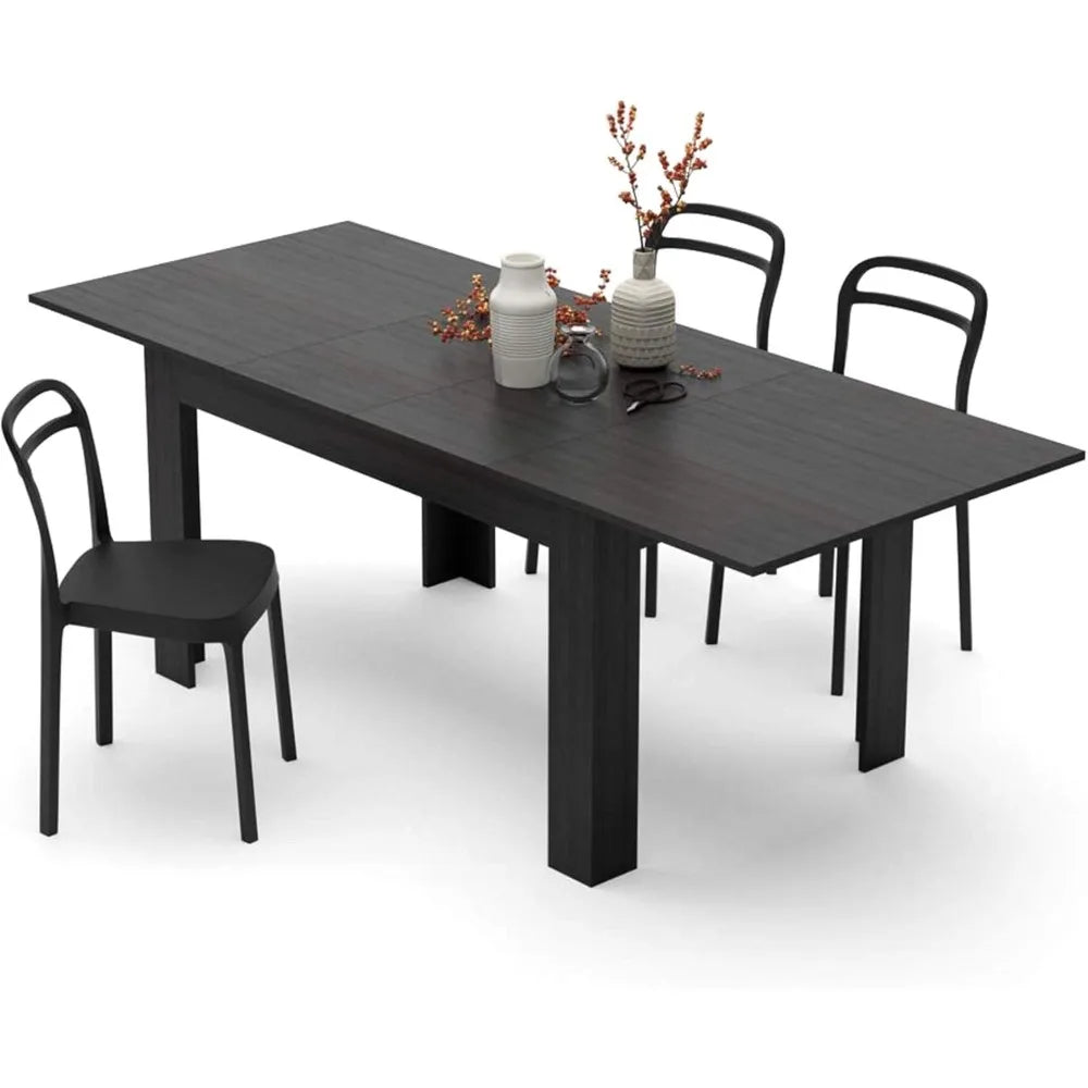 Table à manger extensible Easy, 55,1(86,6) x 35,4 po, Frêne noir, pour 6 à 10 personnes, Table à manger pour cuisine, meubles