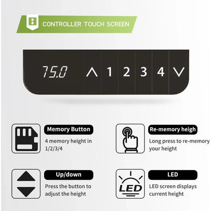 Bureau debout électrique à deux moteurs réglable en hauteur 63 x 30 pouces avec table debout incurvée 4 touches de mémoire, bureau d'ordinateur