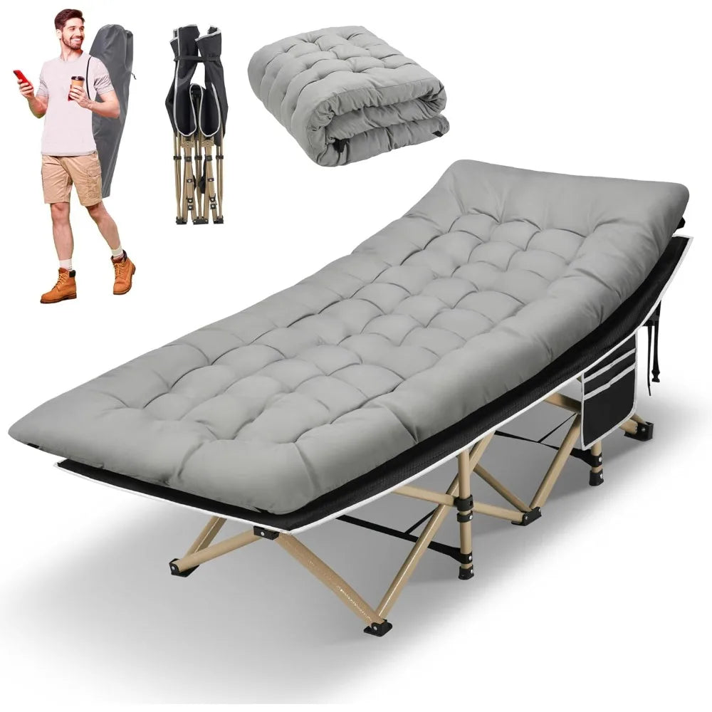 Camping Cots for Adults with 600lbs Load Capacity, Folding Camping Cot with Mattress, Sleeping Cot for Adult with Carry Bags