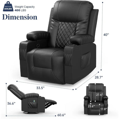 Reclining Sofas Massage Rocker with Heated Modern Ergonomic Lounge 360 Degree Swivel Single Sofa Seat Reclining Sofas Black