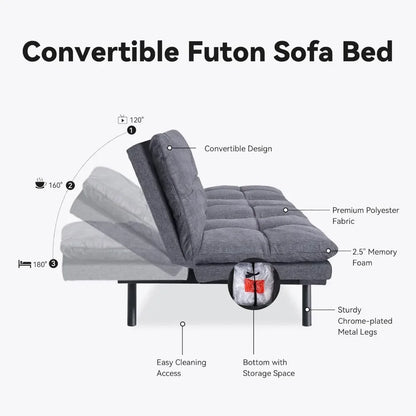 Convertible Futon Sofa Bed/Couch, Memory Foam Splitback Sofa,Small Euro Lounger Sofa for Compact Living Spaces,Office Grey