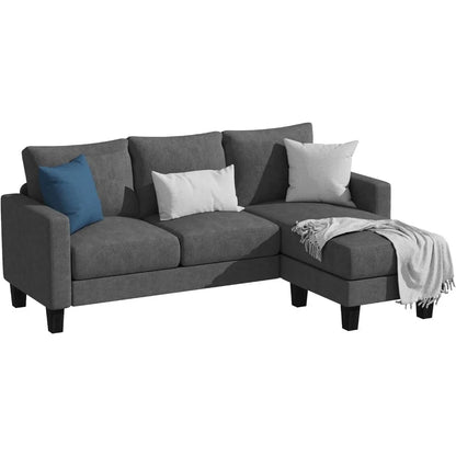 Convertible Sectional 3 L-Shaped Couch Soft Seat with Modern Linen Fabric, Small Space Sofas for Living Room