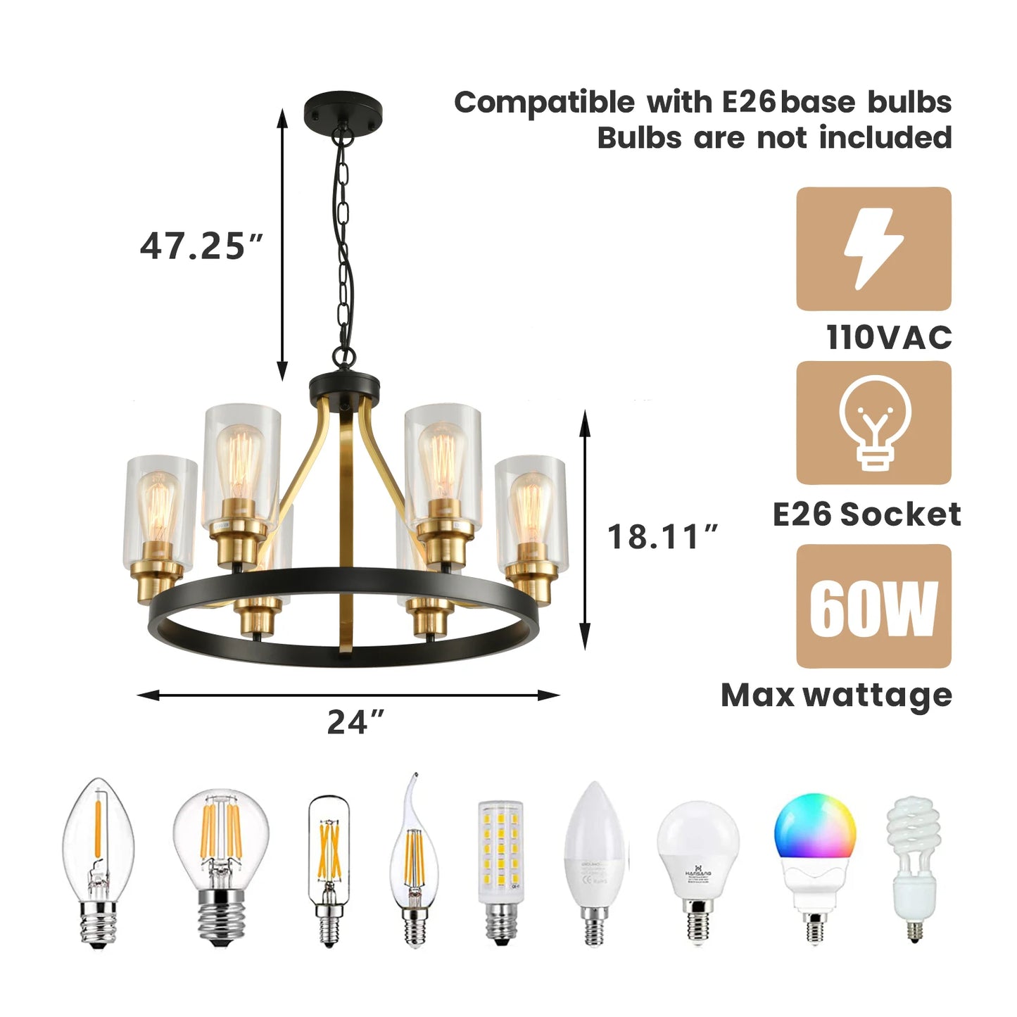 Lustre rustique à 6 lumières en forme de roue de chariot pour salle à manger, luminaire suspendu en métal noir pour ferme, lampe de décoration pour la maison