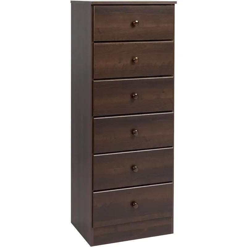 Astrid Tall White Dresser: 16"D x 20"W x 52"H, 6-Drawer Chest for Bedroom by Prepac - Perfect Chest of Drawers for Ample