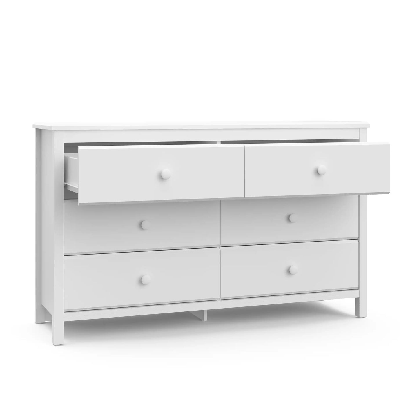 Commode double moderne horizontale en bois à 6 tiroirs, commode de rangement de grande capacité, surface revêtue de PU, assemblage facile, blanc