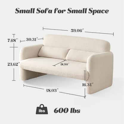 Sofá Loveseat de 59" de ancho, dos plazas, tapizado en piel de cordero, sólido y fácil de instalar, sofá Loveseat pequeño y moderno para espacios reducidos, dormitorio